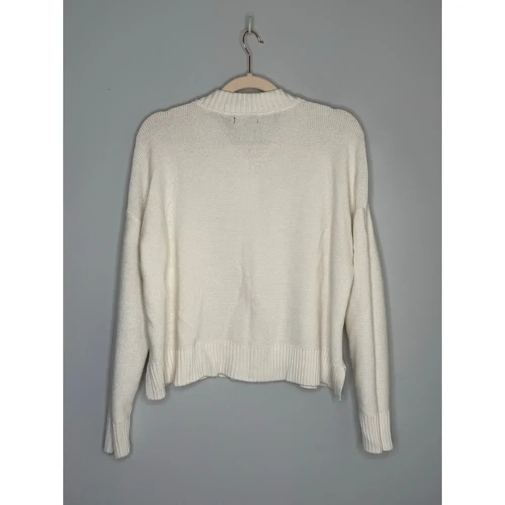 Quince Ivory Organic Cotton Boxy Cropped Chunky Knit Oversized Cardigan Sz L New - Picture 2 of 8